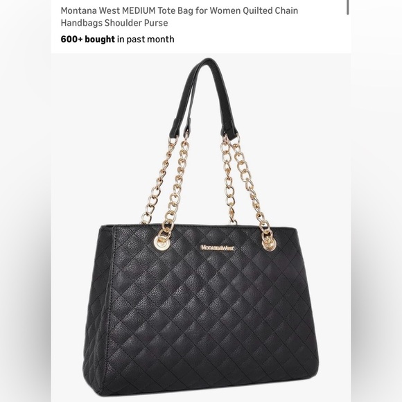 Montana West Handbags - Montana West Quilted Black Tote with Gold Chain